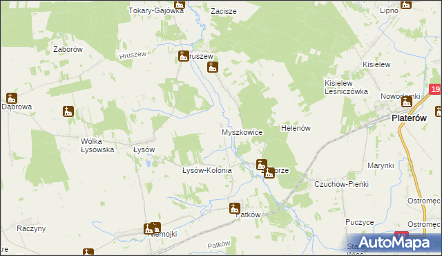mapa Myszkowice gmina Platerów, Myszkowice gmina Platerów na mapie Targeo