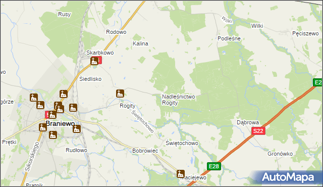 mapa Nadleśnictwo Rogity, Nadleśnictwo Rogity na mapie Targeo