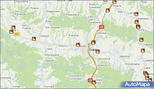 mapa Nadole gmina Dukla, Nadole gmina Dukla na mapie Targeo