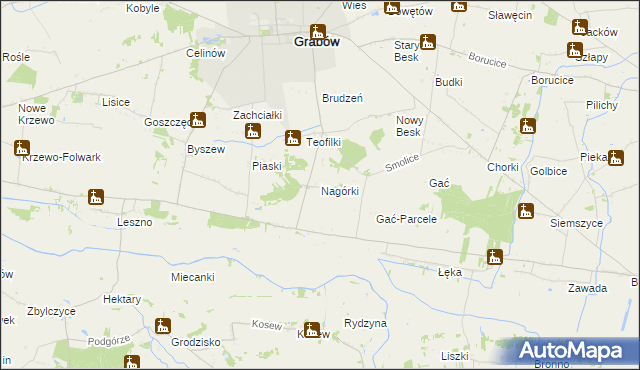 mapa Nagórki gmina Grabów, Nagórki gmina Grabów na mapie Targeo