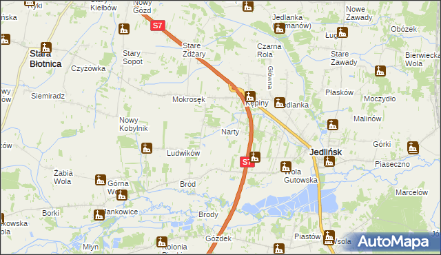 mapa Narty gmina Jedlińsk, Narty gmina Jedlińsk na mapie Targeo