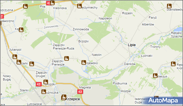mapa Natolin gmina Lipie, Natolin gmina Lipie na mapie Targeo