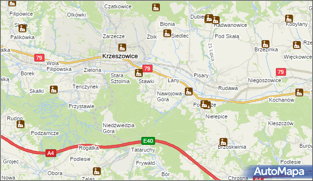 mapa Nawojowa Góra, Nawojowa Góra na mapie Targeo