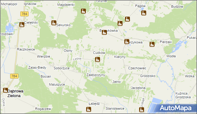 mapa Niebyła gmina Dąbrowa Zielona, Niebyła gmina Dąbrowa Zielona na mapie Targeo