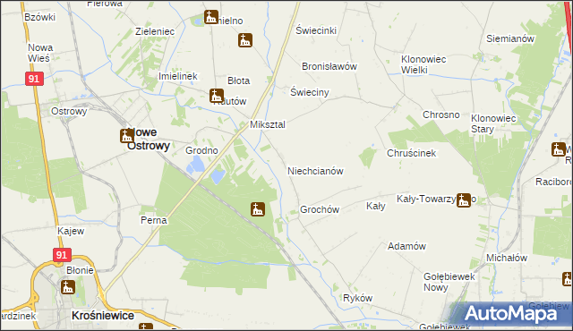 mapa Niechcianów, Niechcianów na mapie Targeo