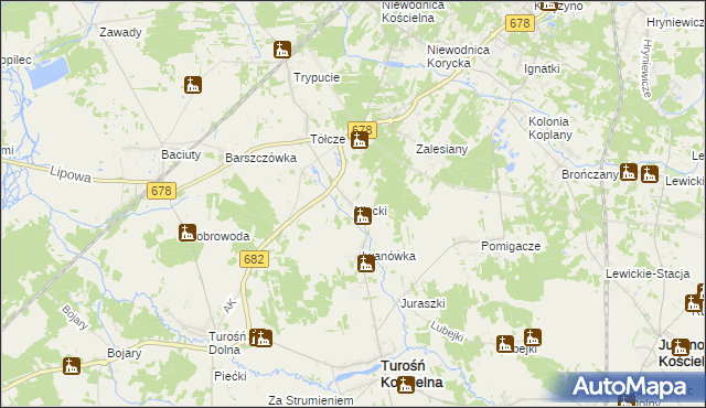 mapa Niecki gmina Turośń Kościelna, Niecki gmina Turośń Kościelna na mapie Targeo