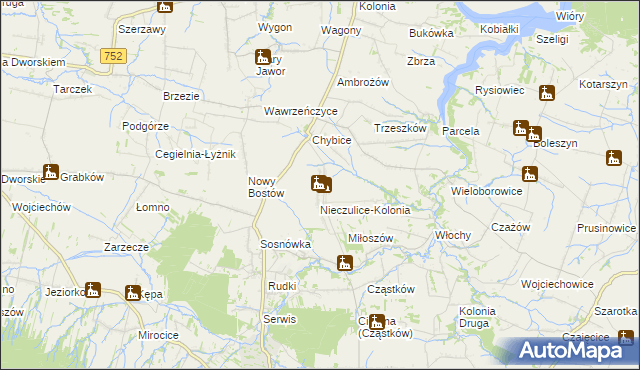 mapa Nieczulice gmina Pawłów, Nieczulice gmina Pawłów na mapie Targeo