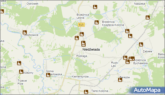 mapa Niedźwiada powiat lubartowski, Niedźwiada powiat lubartowski na mapie Targeo