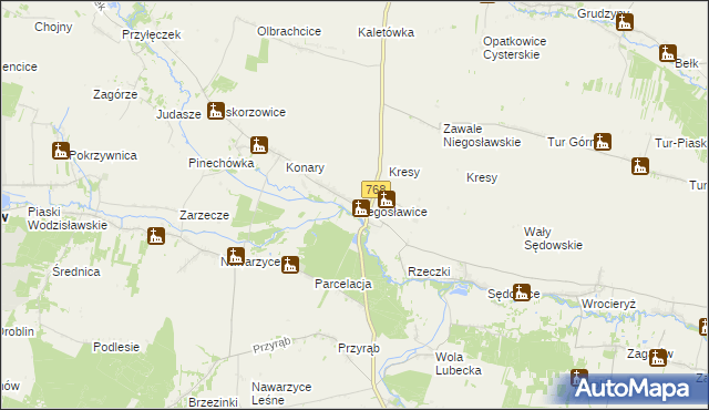 mapa Niegosławice gmina Wodzisław, Niegosławice gmina Wodzisław na mapie Targeo