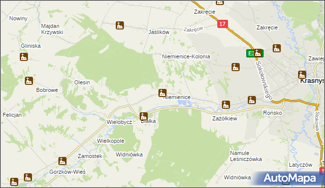 mapa Niemienice gmina Krasnystaw, Niemienice gmina Krasnystaw na mapie Targeo