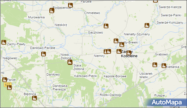 mapa Niemiry gmina Zaręby Kościelne, Niemiry gmina Zaręby Kościelne na mapie Targeo