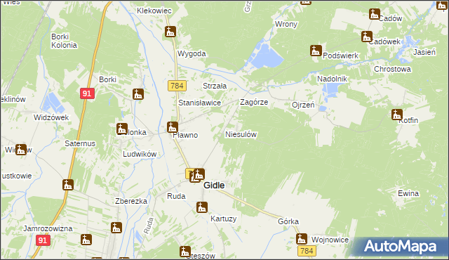 mapa Niesulów, Niesulów na mapie Targeo