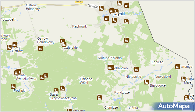 mapa Nietupa-Kolonia, Nietupa-Kolonia na mapie Targeo