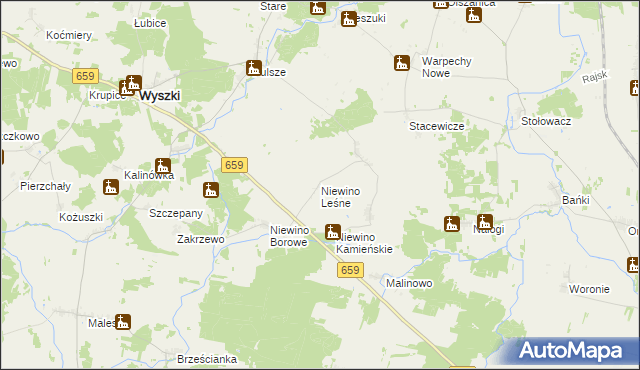 mapa Niewino Leśne, Niewino Leśne na mapie Targeo