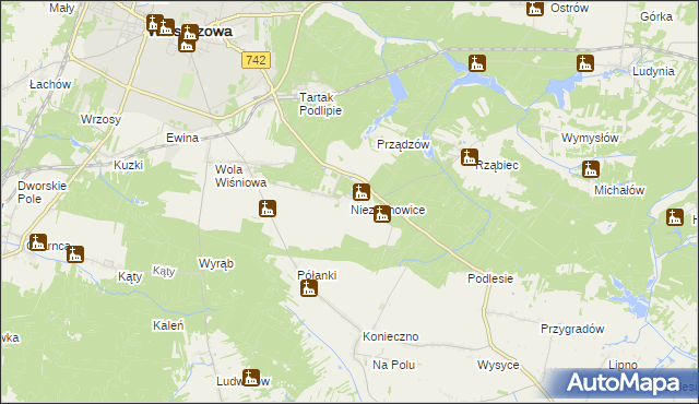 mapa Nieznanowice gmina Włoszczowa, Nieznanowice gmina Włoszczowa na mapie Targeo