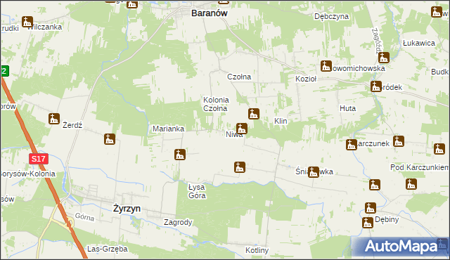 mapa Niwa gmina Baranów, Niwa gmina Baranów na mapie Targeo