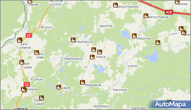 mapa Niwica gmina Trzebiel, Niwica gmina Trzebiel na mapie Targeo