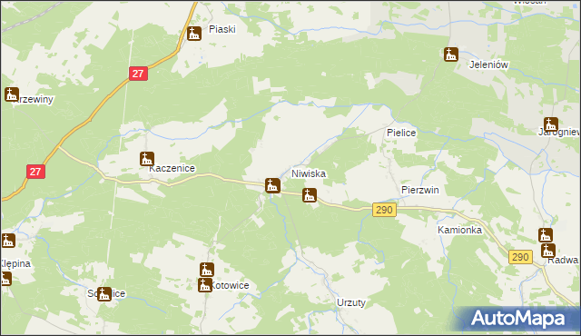 mapa Niwiska gmina Nowogród Bobrzański, Niwiska gmina Nowogród Bobrzański na mapie Targeo