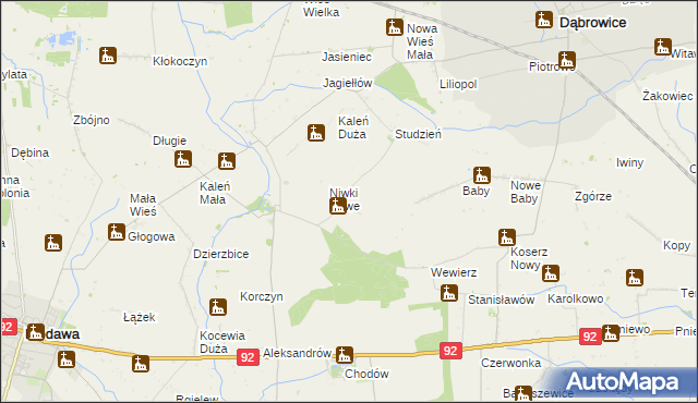 mapa Niwki gmina Chodów, Niwki gmina Chodów na mapie Targeo