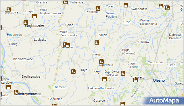 mapa Niwki gmina Olesno, Niwki gmina Olesno na mapie Targeo