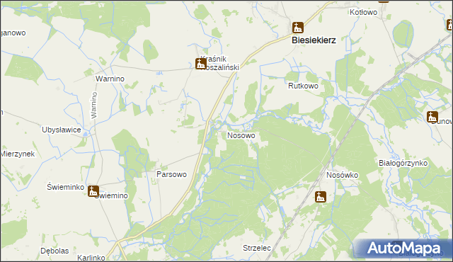 mapa Nosowo gmina Biesiekierz, Nosowo gmina Biesiekierz na mapie Targeo