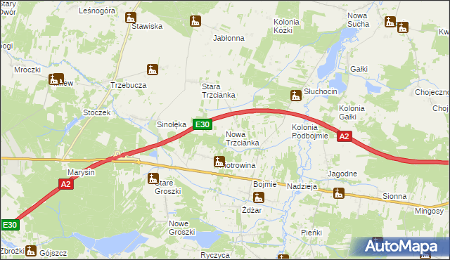 mapa Nowa Trzcianka, Nowa Trzcianka na mapie Targeo
