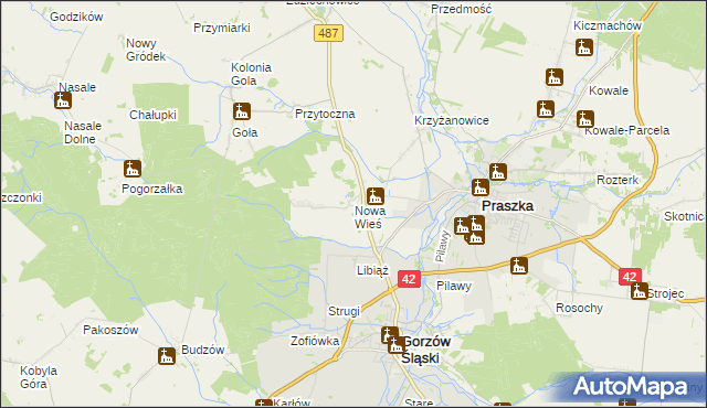 mapa Nowa Wieś gmina Gorzów Śląski, Nowa Wieś gmina Gorzów Śląski na mapie Targeo