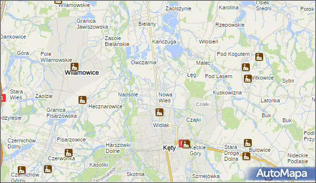 mapa Nowa Wieś gmina Kęty, Nowa Wieś gmina Kęty na mapie Targeo