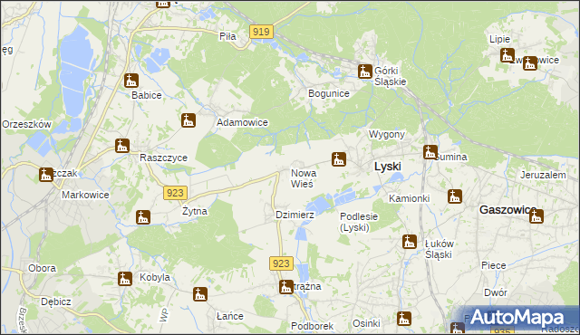 mapa Nowa Wieś gmina Lyski, Nowa Wieś gmina Lyski na mapie Targeo