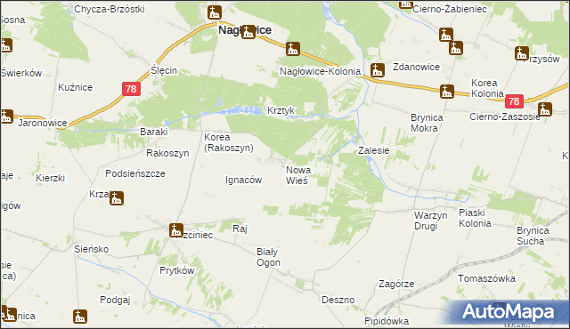 mapa Nowa Wieś gmina Nagłowice, Nowa Wieś gmina Nagłowice na mapie Targeo