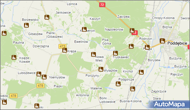 mapa Nowa Wieś gmina Poddębice, Nowa Wieś gmina Poddębice na mapie Targeo