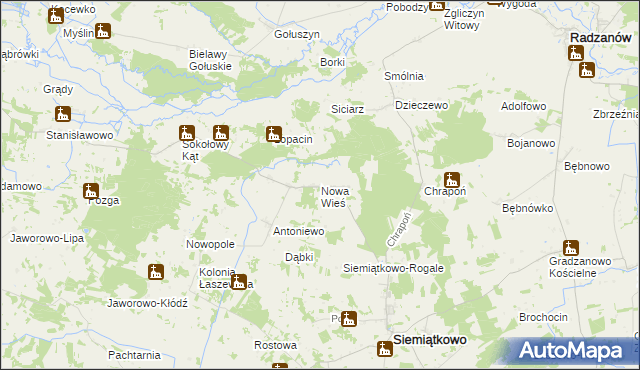 mapa Nowa Wieś gmina Siemiątkowo, Nowa Wieś gmina Siemiątkowo na mapie Targeo