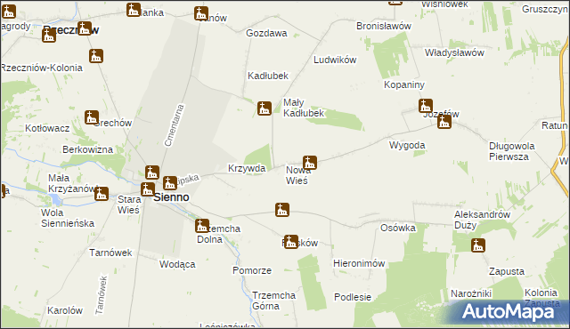 mapa Nowa Wieś gmina Sienno, Nowa Wieś gmina Sienno na mapie Targeo