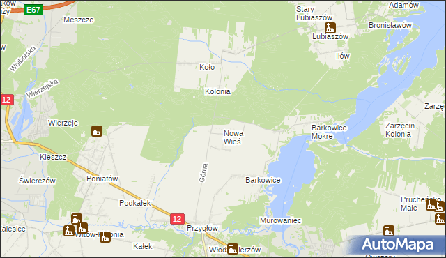 mapa Nowa Wieś gmina Sulejów, Nowa Wieś gmina Sulejów na mapie Targeo