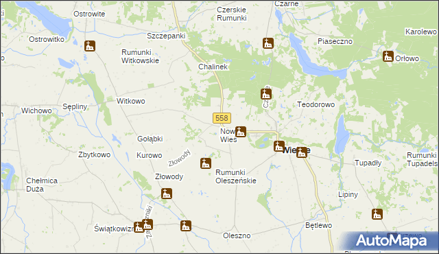 mapa Nowa Wieś gmina Wielgie, Nowa Wieś gmina Wielgie na mapie Targeo