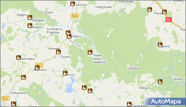 mapa Nowa Wieś Iławecka, Nowa Wieś Iławecka na mapie Targeo