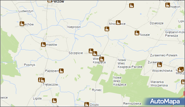 mapa Nowa Wieś Książęca gmina Bralin, Nowa Wieś Książęca gmina Bralin na mapie Targeo