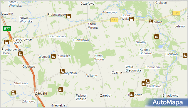 mapa Nowa Wrona gmina Joniec, Nowa Wrona gmina Joniec na mapie Targeo