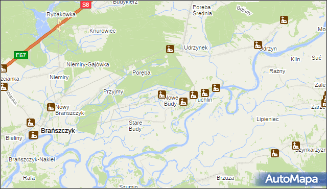 mapa Nowe Budy gmina Brańszczyk, Nowe Budy gmina Brańszczyk na mapie Targeo