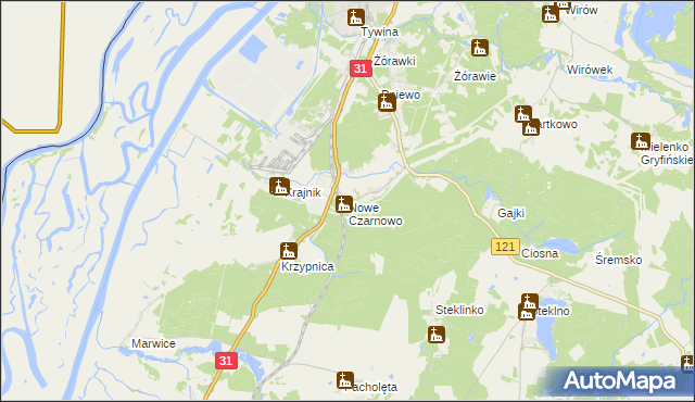 mapa Nowe Czarnowo gmina Gryfino, Nowe Czarnowo gmina Gryfino na mapie Targeo
