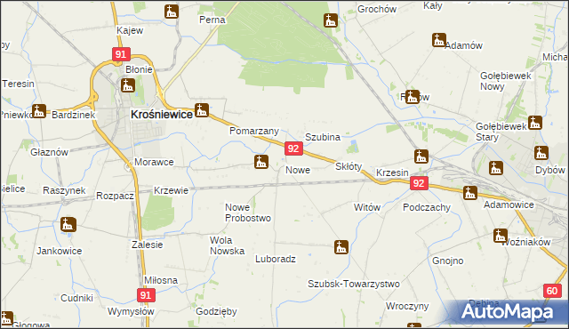 mapa Nowe gmina Krośniewice, Nowe gmina Krośniewice na mapie Targeo