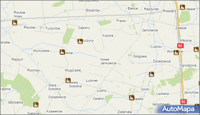 mapa Nowe Jankowice gmina Krośniewice, Nowe Jankowice gmina Krośniewice na mapie Targeo
