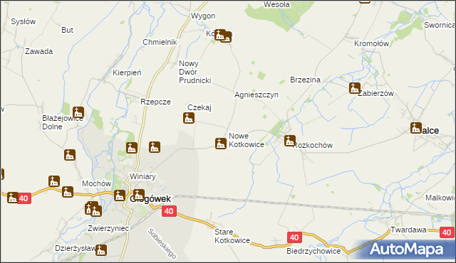 mapa Nowe Kotkowice, Nowe Kotkowice na mapie Targeo