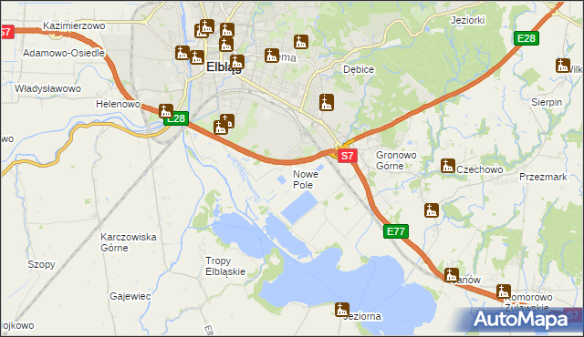 mapa Nowe Pole gmina Elbląg, Nowe Pole gmina Elbląg na mapie Targeo