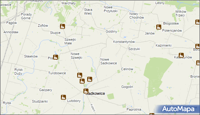 mapa Nowe Sadkowice, Nowe Sadkowice na mapie Targeo