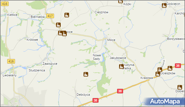 mapa Nowe Sady gmina Głubczyce, Nowe Sady gmina Głubczyce na mapie Targeo