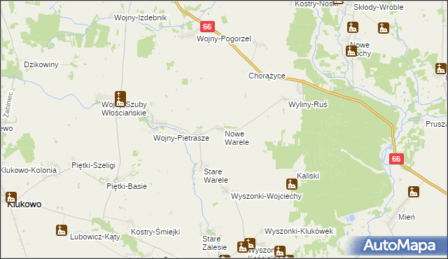 mapa Nowe Warele, Nowe Warele na mapie Targeo