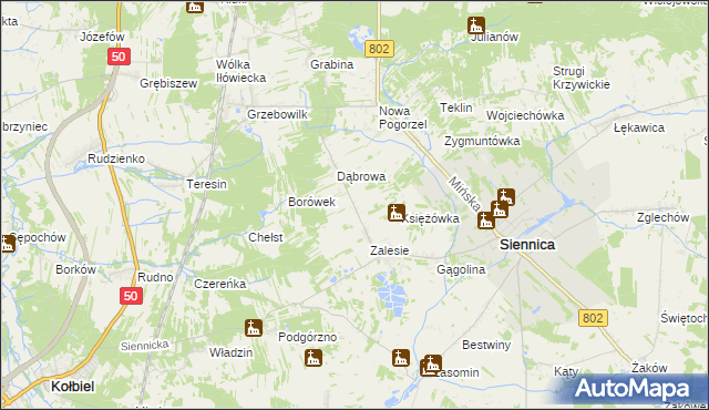 mapa Nowe Zalesie gmina Siennica, Nowe Zalesie gmina Siennica na mapie Targeo