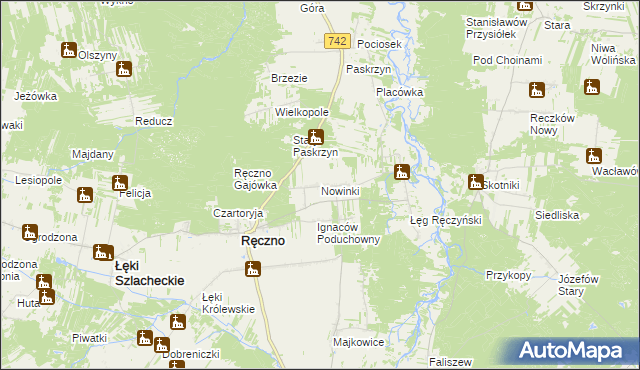 mapa Nowinki gmina Ręczno, Nowinki gmina Ręczno na mapie Targeo