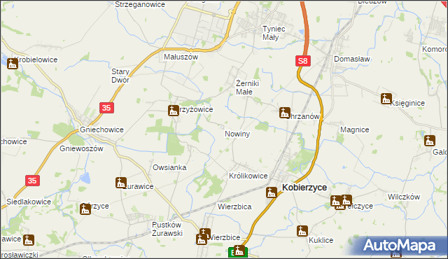 mapa Nowiny gmina Kobierzyce, Nowiny gmina Kobierzyce na mapie Targeo